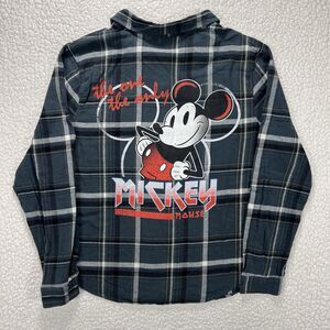 Disney Mickey Mouse Flannel Shirt Womens 1X Plaid Button Up Retro Graphic Casual